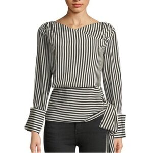Alice + Olivia striped silk tie blouse, small